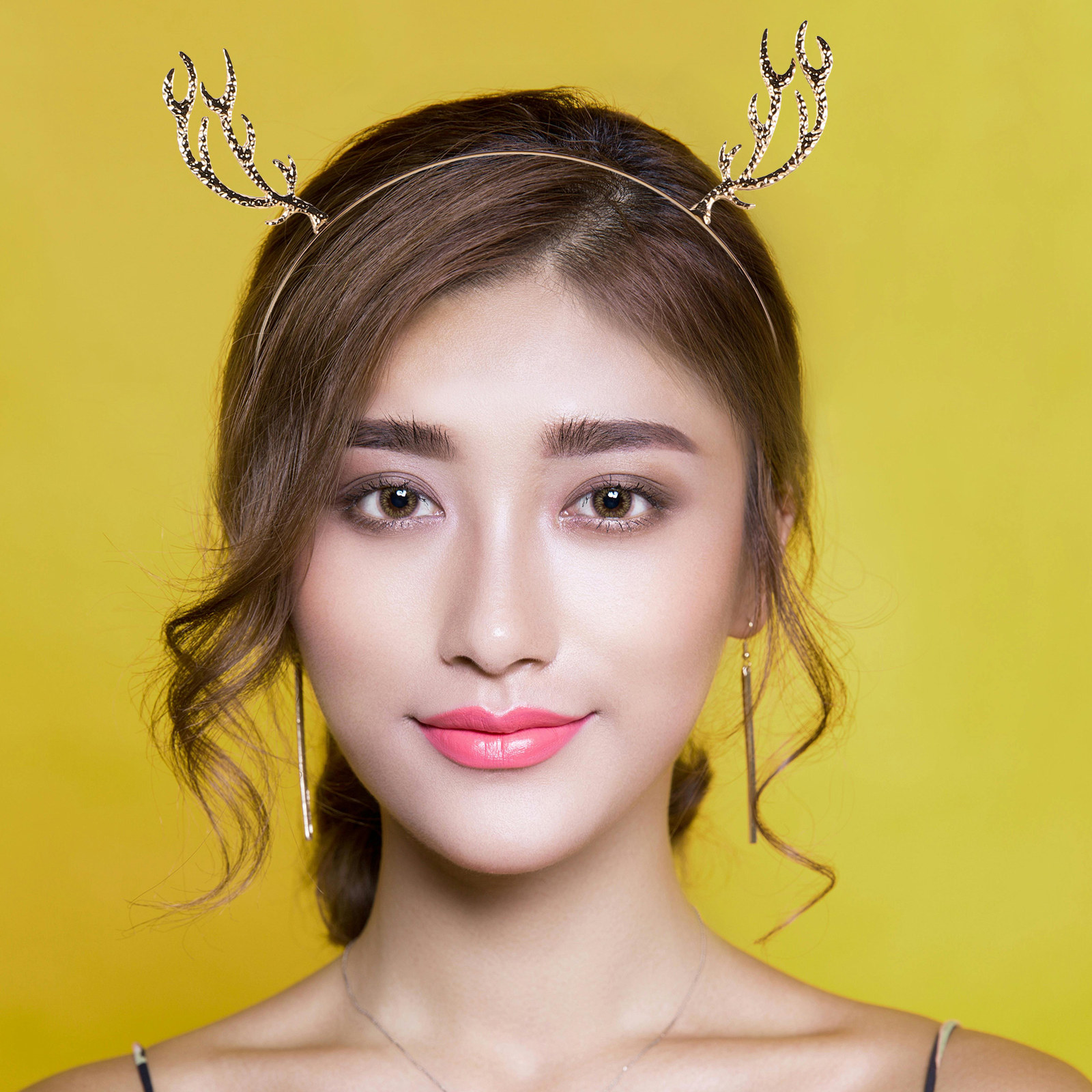 Reindeer Antlers Headband - Metal Rhinestone Hair Hoop Antler Headband