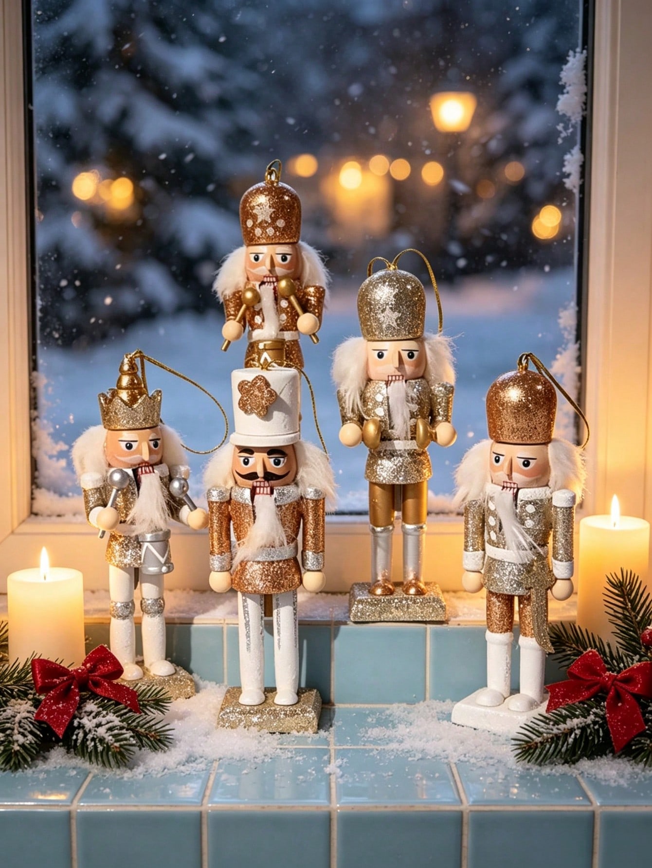 5pcs Champagne Gold Glitter Nu - Nutcracker Figurine 评论和价格
