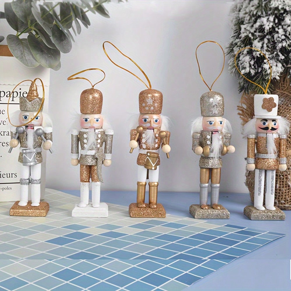 5pcs Champagne Gold Glitter Nu - Nutcracker Figurine 评论和价格