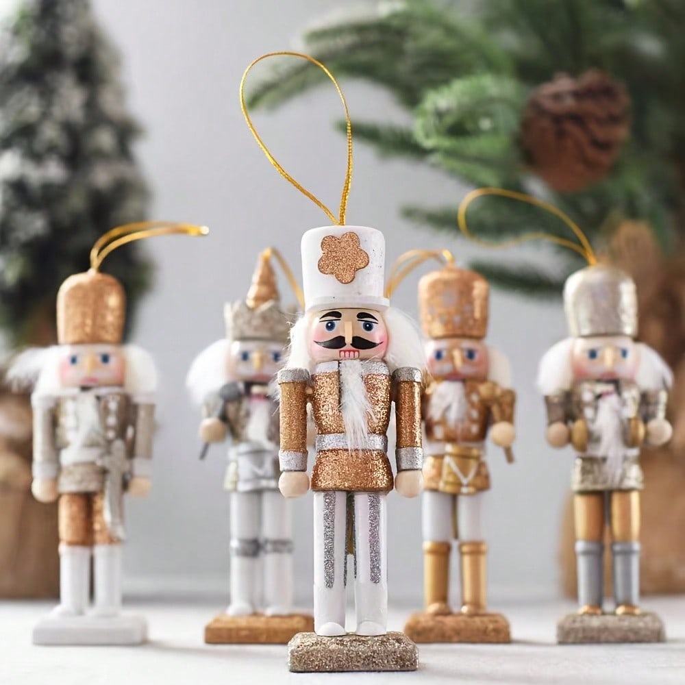 5pcs Champagne Gold Glitter Nu - Nutcracker Figurine 评论和价格